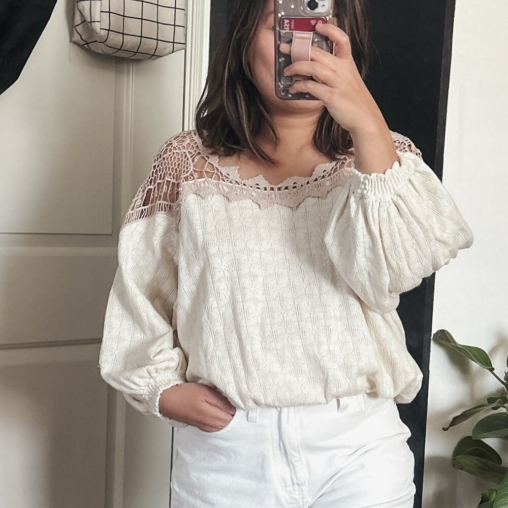 Free People Love Lace Boho Sweater Top. Size M